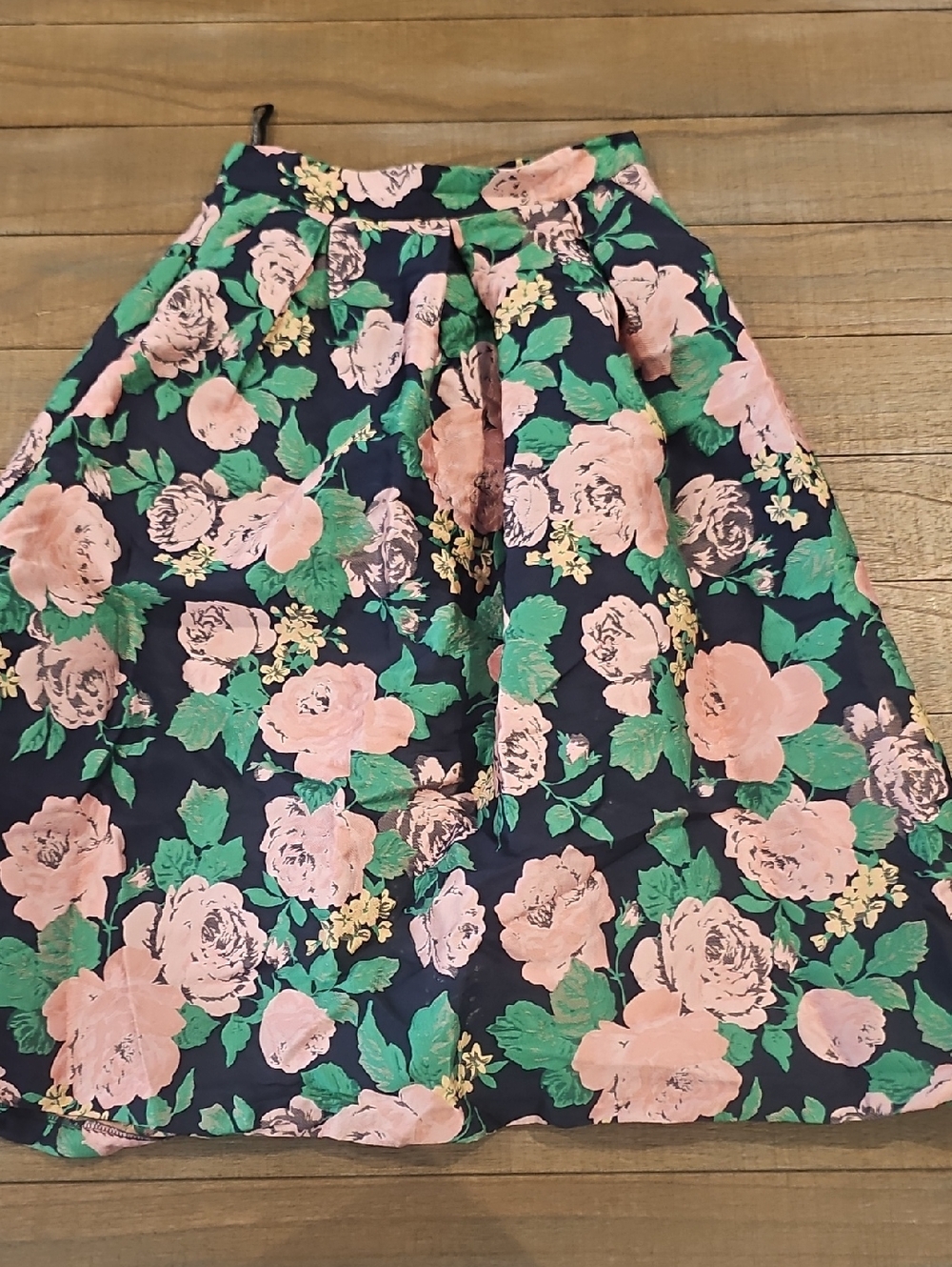 Topshop Navy Skater Skirt with Pink Rose Print